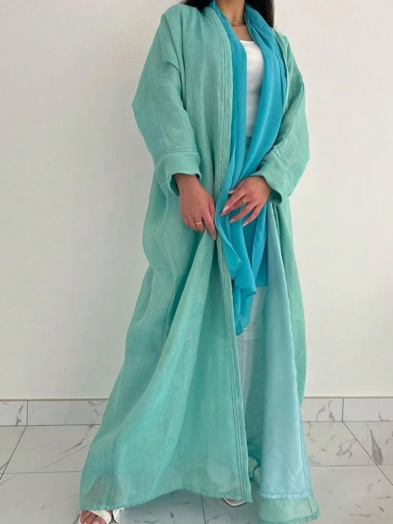 Full Sleeve Solid Loose Abaya Muslim Women Open Front Abayas Casual Kaftans Maxi Dresses Jilbabs Middle-East Ethnic Clothing