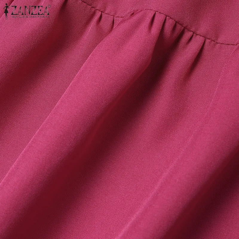 ZANZEA Autumn Women Long Vestidos Muslim Fashion O Neck Islamic Hijab Casual Loose Maxi Dress Tiered Long Sleeve Abaya Robes