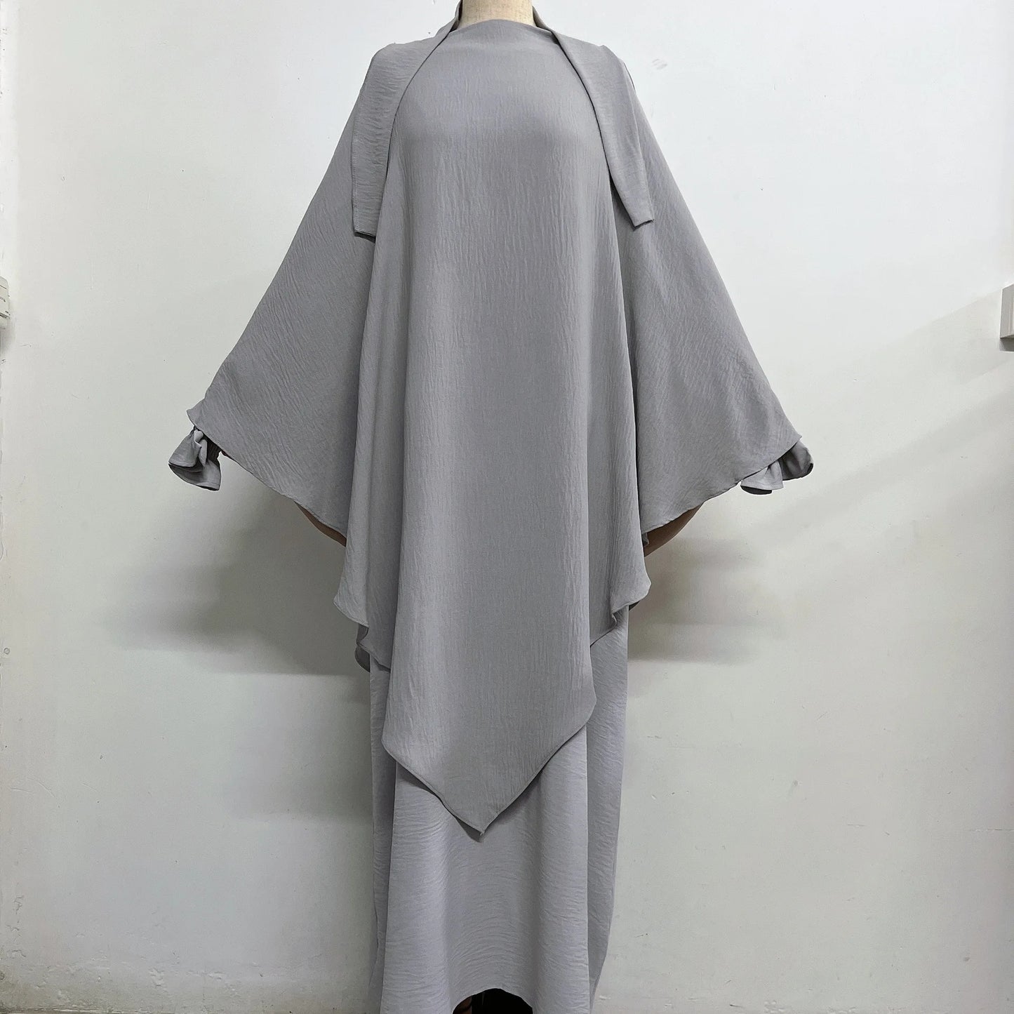 2 Pcs Muslim Set  New Sweet Solid Color Long Dress+Single Layer Shawl Suit  Abaya and Khimar Set Jilbab 2 Pcs Ramadan Long Hijab