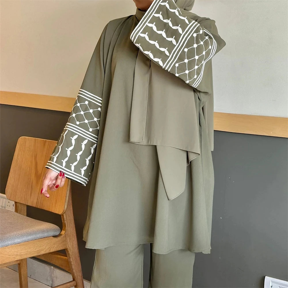 Eid Plain 2 Piece Abaya Set Tops Pants Modest Muslim Sets Abayas For Women Clothing Robe Caftan Marocain Femme Musulmane Kaftan