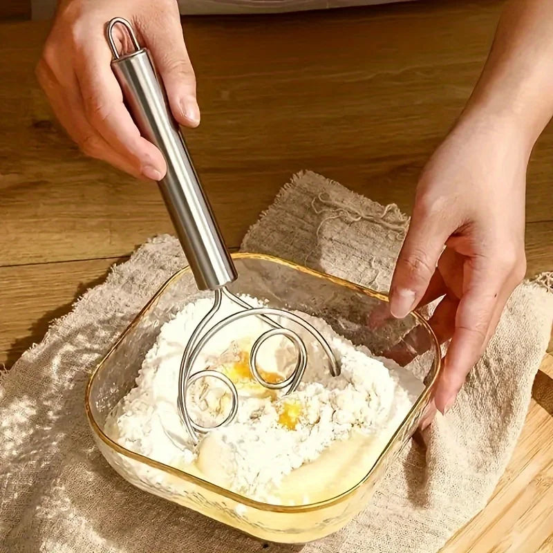 Dough Mixer Stainless Steel HandHeld Bread Blender Dough Scraper Double Hole Fast Stirring Tool Danish Dough Whisk Egg Stirrer