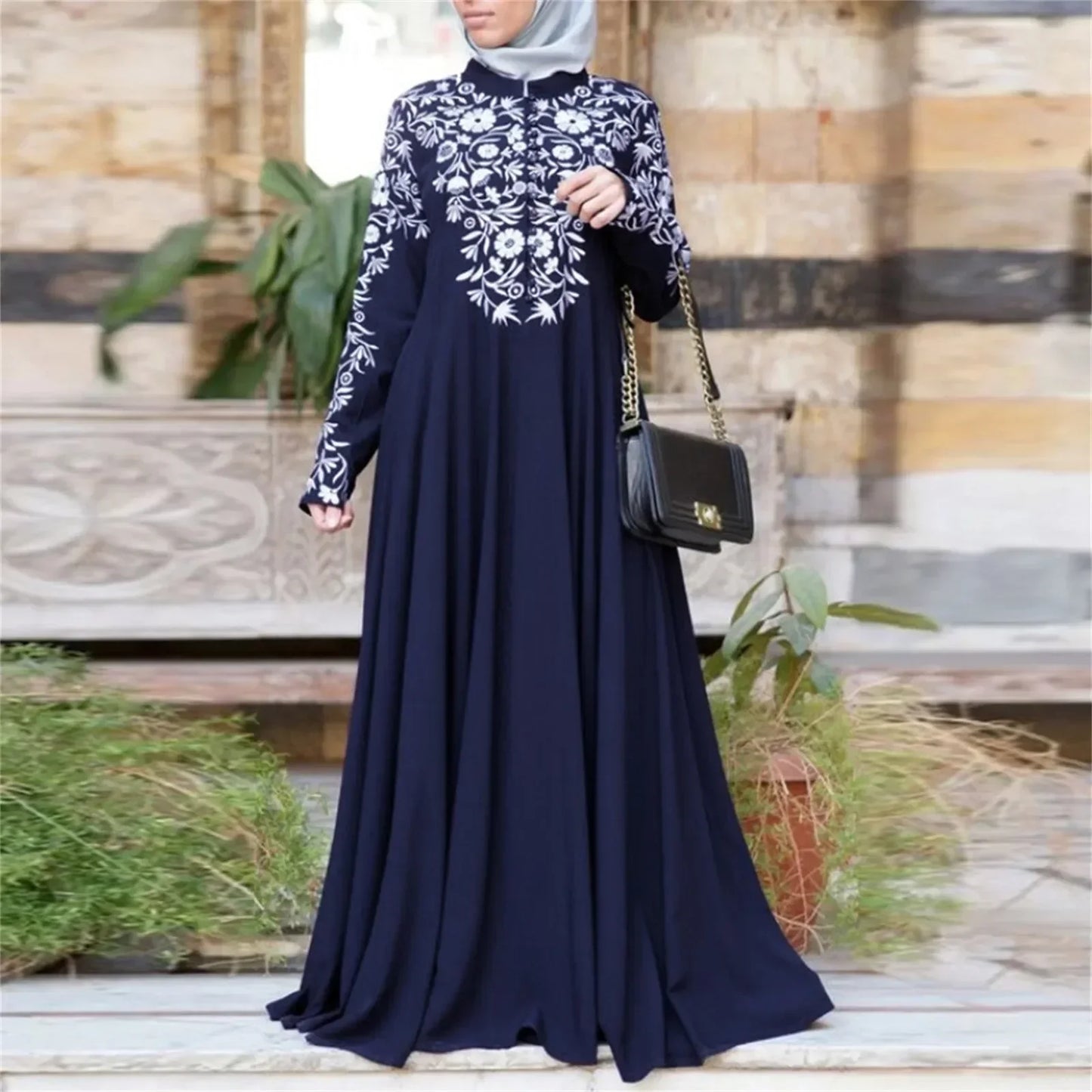Plus Size Muslim Women Kaftan Dress Abaya Ethnic Style Long Sleeve Islamic Clothing Dubai Saudi Black Robe Turkish Modesty S-3XL