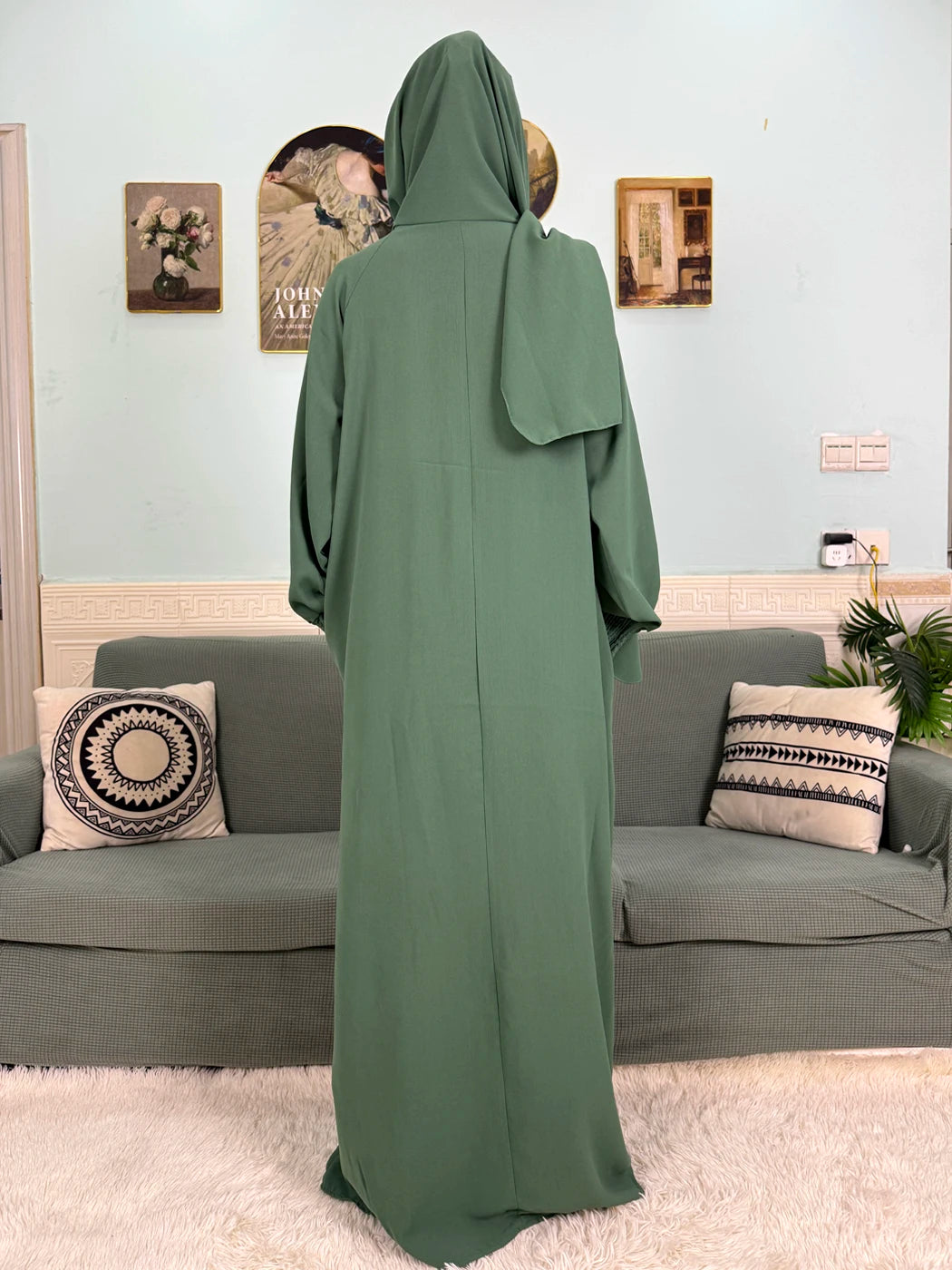 Muslim Abaya Ramadan 2025 For Women Pure Cotton Loose Prayer Femme Robe Elastic Cuffs African Dress With Connected Hijabs Scarf