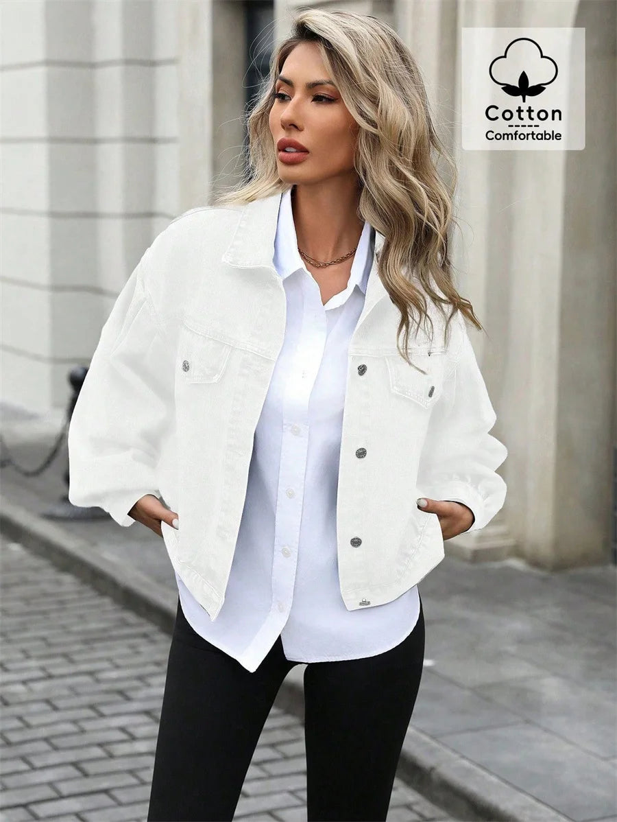 Benuynffy 2025 Autumn Vintage Lantern Sleeve Denim Jacket Women's Casual Streetwear Single Breasted Loose Short Jean Jackets