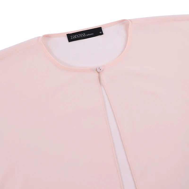 ZANZEA Women Chiffon Abaya Eid Mubarek Muslim Dresses Robe Long Sleeve Hijab Vestidos Fashion Abayas For Women Isamic Clothing