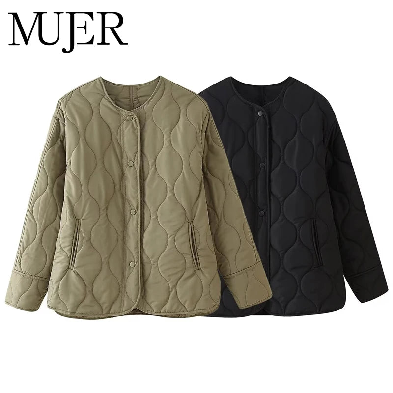 MUJER Black Quilted Jacket Women Padded Demi-season Jackets for Women Long Sleeve Winter Coat Female Outerwears Women's Jacket
