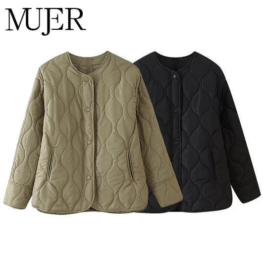 MUJER Black Quilted Jacket Women Padded Demi-season Jackets for Women Long Sleeve Winter Coat Female Outerwears Women's Jacket