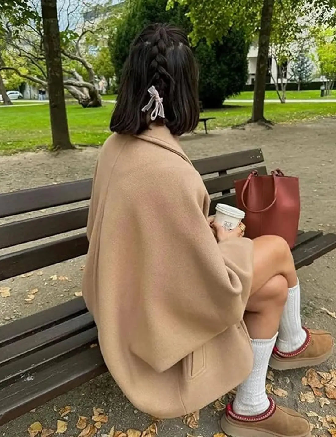 ZBZA Women's Oblique Button Loose Batwing Sleeve Jacket Coat Lapel Double Pocket Warm Solid Vintage Outerwear Fall Winter Coat