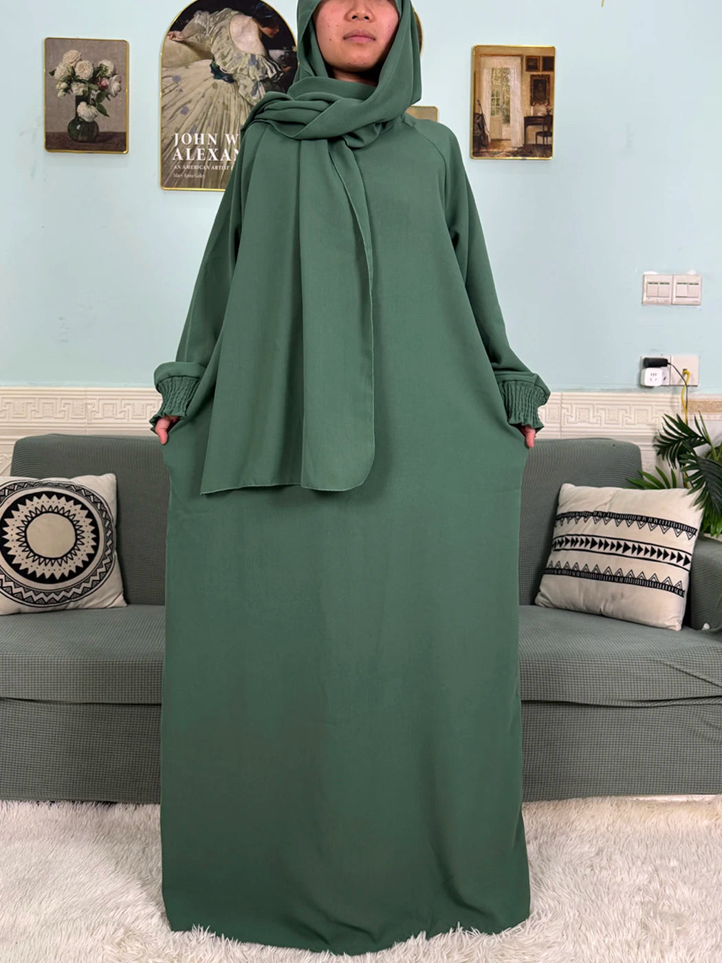 Muslim Abaya Ramadan 2025 For Women Pure Cotton Loose Prayer Femme Robe Elastic Cuffs African Dress With Connected Hijabs Scarf