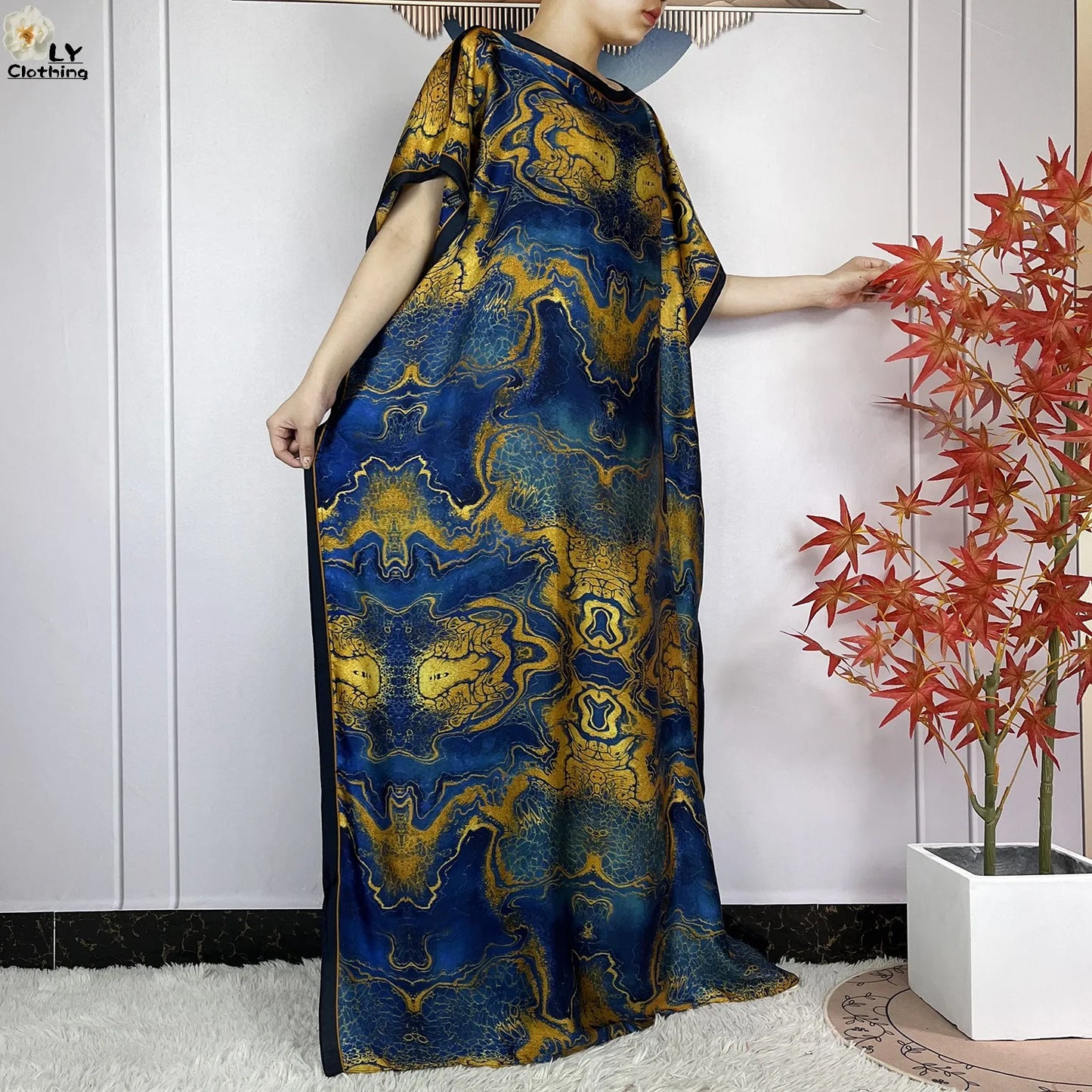 2024 Abayas Woman Short Sleeve Dress Print Loose Silk Soft Robe Elegant Fashion Dubai Islam Lady Party Maxi Summer Lady Clothing