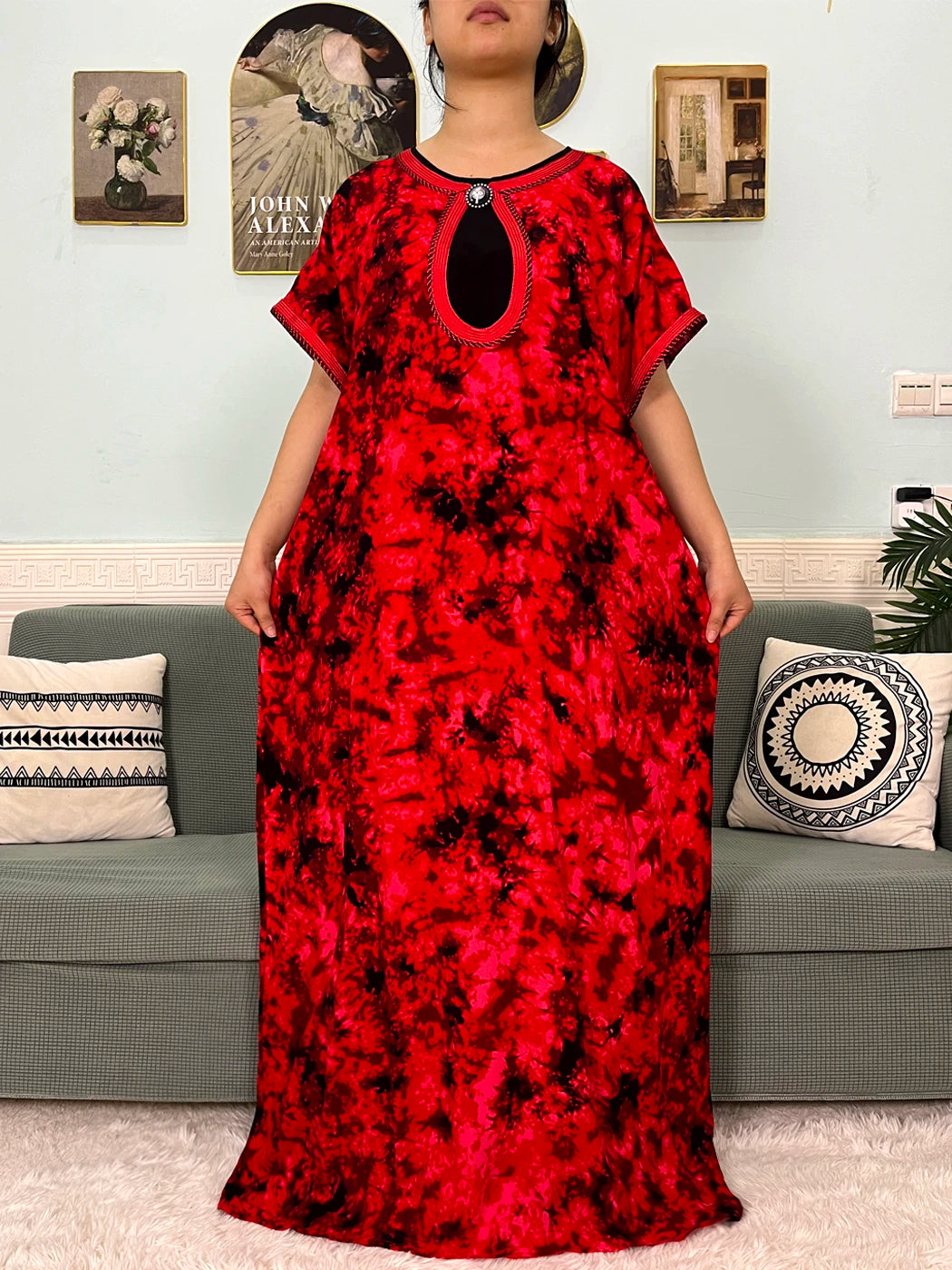 2024 Muslim Cotton Abayas For Women Appliques Printed Caftan Marocaine Femme Robe Boubou African Islam Dresses With Headscarf