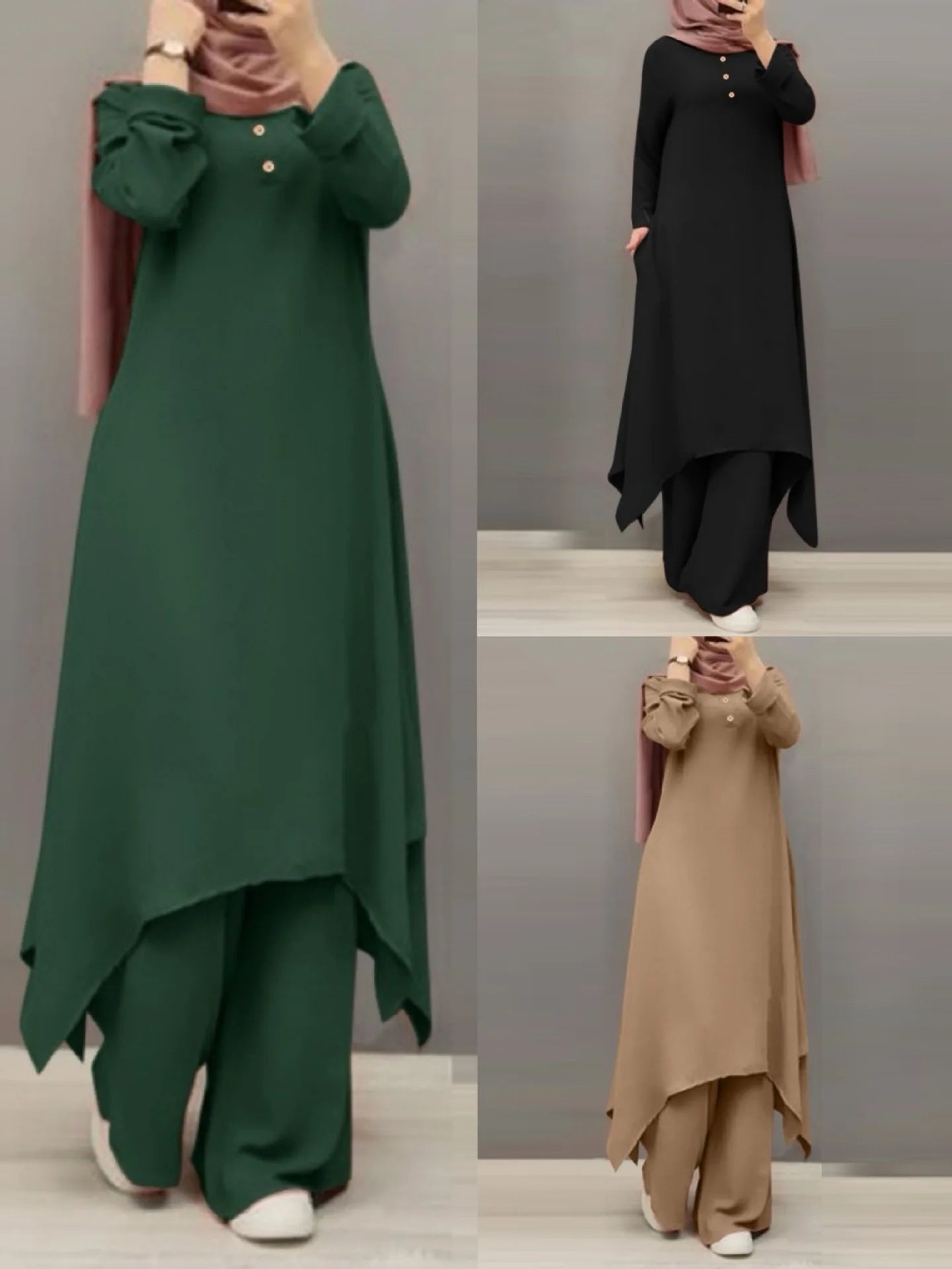 Eid Muslim Women Blouses Dress Wide Leg Pants Set 2 Piece Musulman Ensemble Dubai Casual Arab Ramadan Kaftan 2024 Outfit Suits