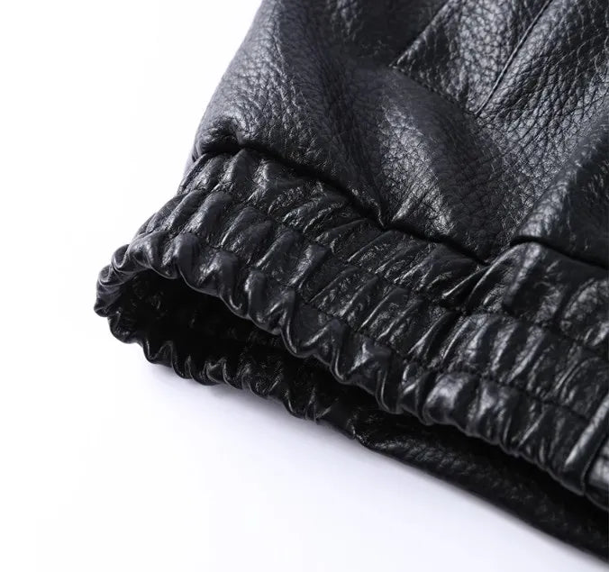 Street PU Leather Loose Jacket Women Fashion Solid Full Sleeve Stand Collar Single Breasted Coats Female 2025 Autumn Lady Coat