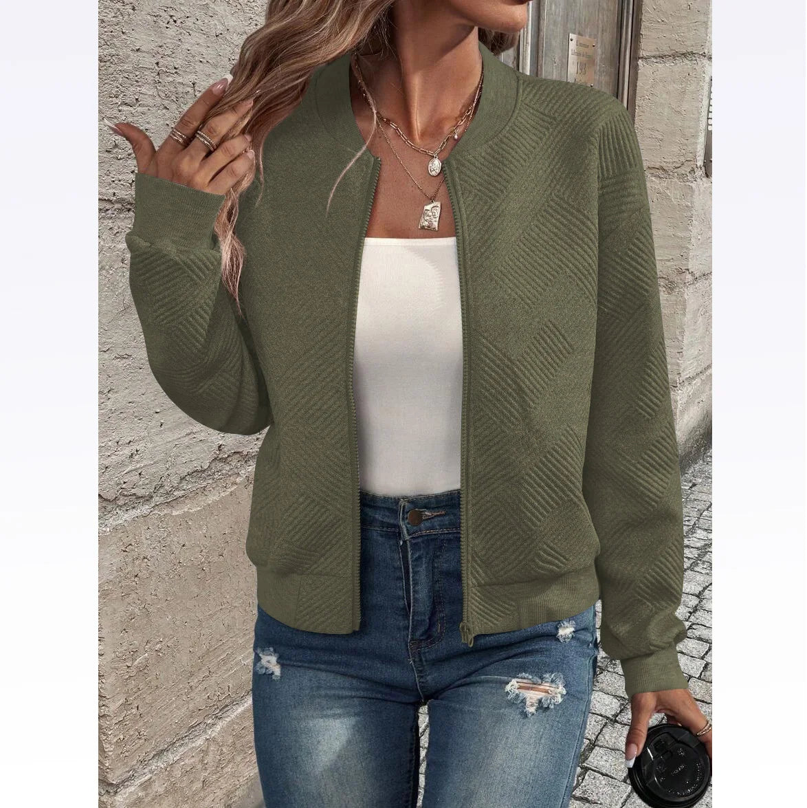 Women's autumn and winter new solid color simple and exquisite zipper jacket baseball collar casual jacket