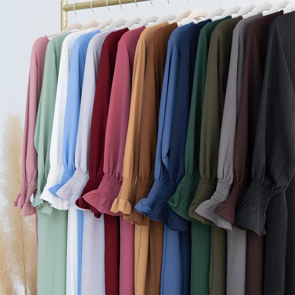 Eid Jersey Solid Modest Under Abaya Dubai 2024 Palestine Women Islamic Clothing Muslim Kaftan Inner Dresses Robe Femme Musulmane