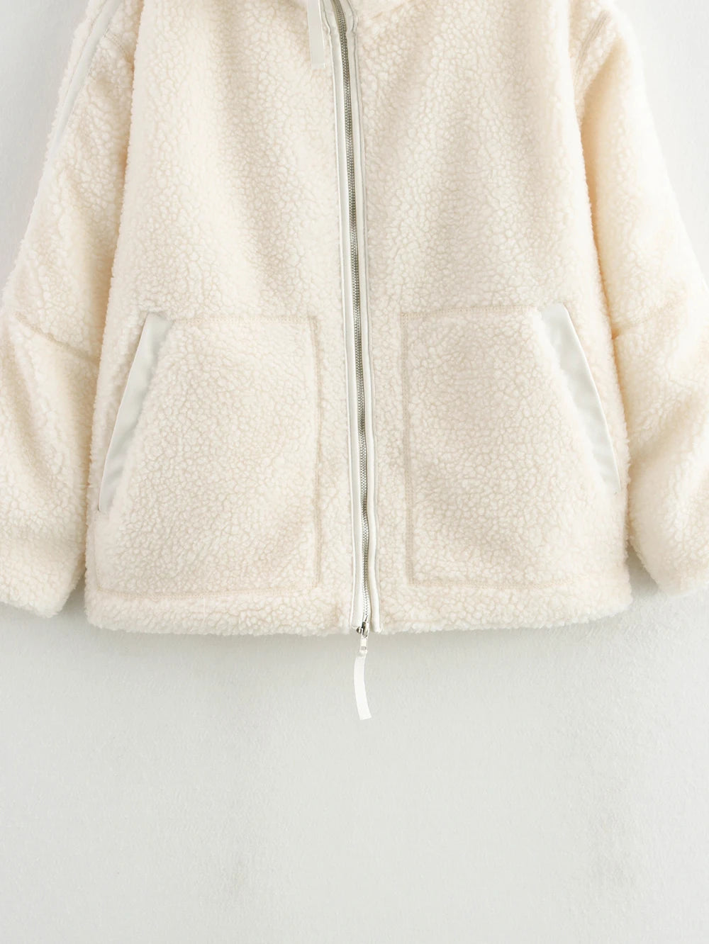 Fashion Women's Lamb's Wool White Coat Winter Fleece Reversible Lapel Coat Simple Loose Teddy Velvet Long Sleeve Jacket