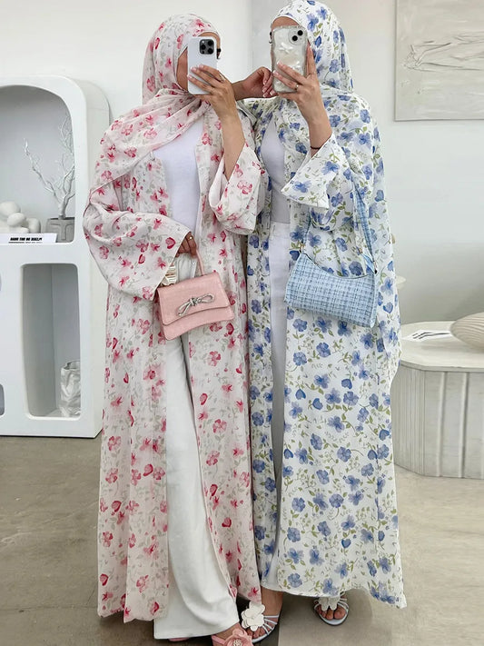 Muslim Women Dubai Abaya luxury Double layered chiffon Print Hijab Dress Kaftan Ramadan Robe Femme Islam african dresses Kebaya