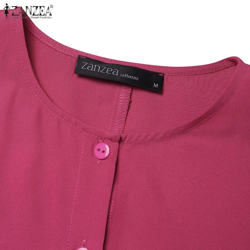 ZANZEA Autumn Women Long Vestidos Muslim Fashion O Neck Islamic Hijab Casual Loose Maxi Dress Tiered Long Sleeve Abaya Robes