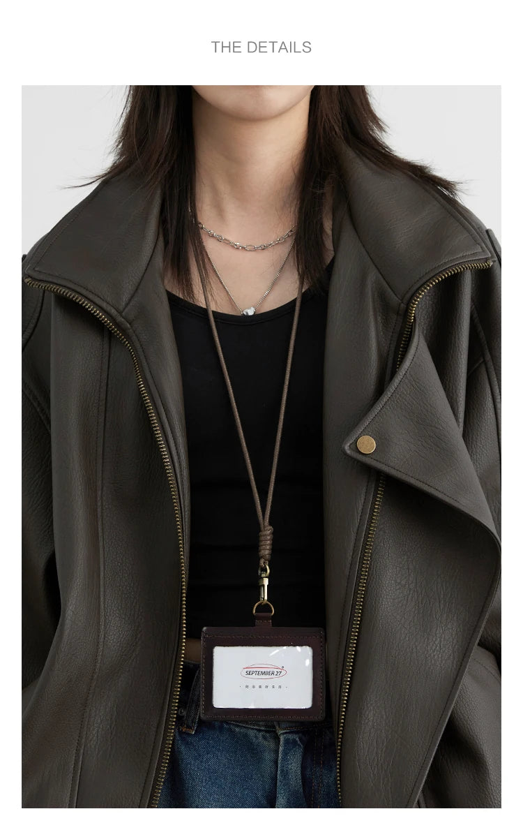 CHIC VEN Female PU Jacket Solid Loose New Retro Standing Collar Motorcycle Faux Leather Coat Female Top Spring Autumn 2024
