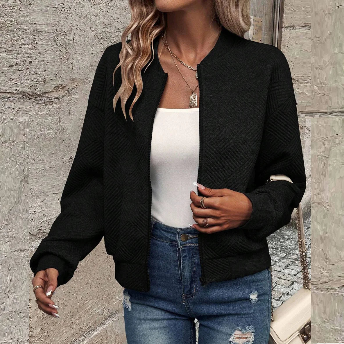 Women's autumn and winter new solid color simple and exquisite zipper jacket baseball collar casual jacket