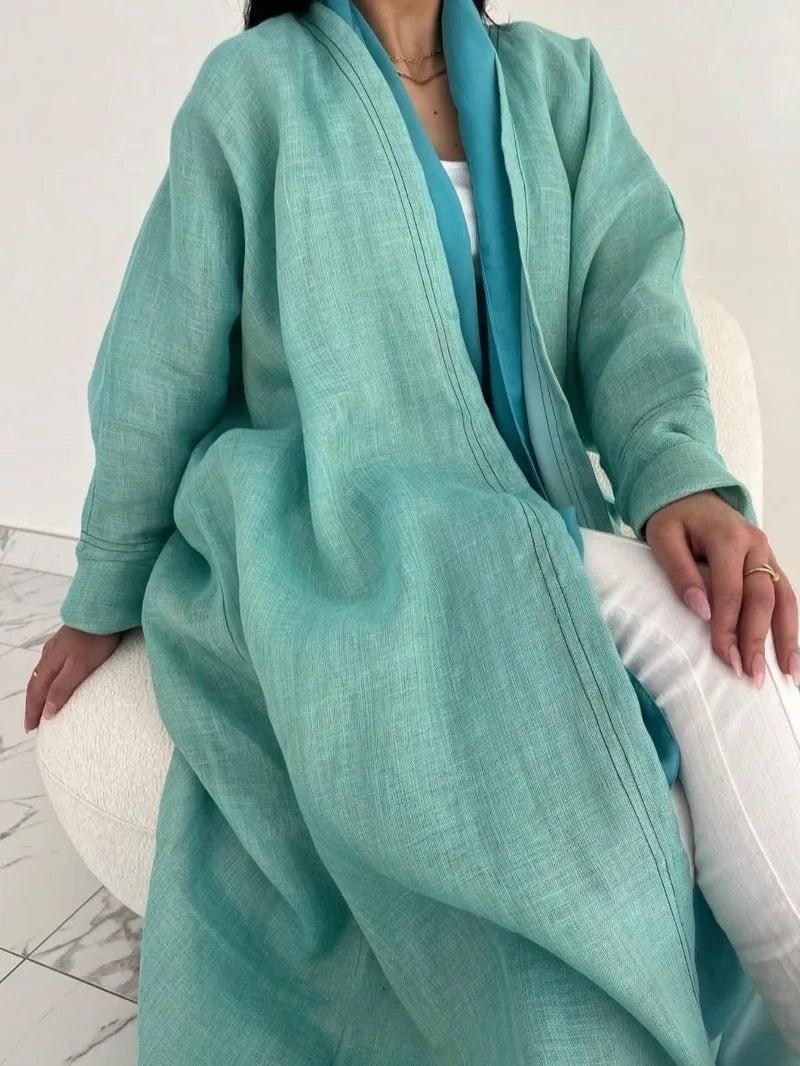 Full Sleeve Solid Loose Abaya Muslim Women Open Front Abayas Casual Kaftans Maxi Dresses Jilbabs Middle-East Ethnic Clothing