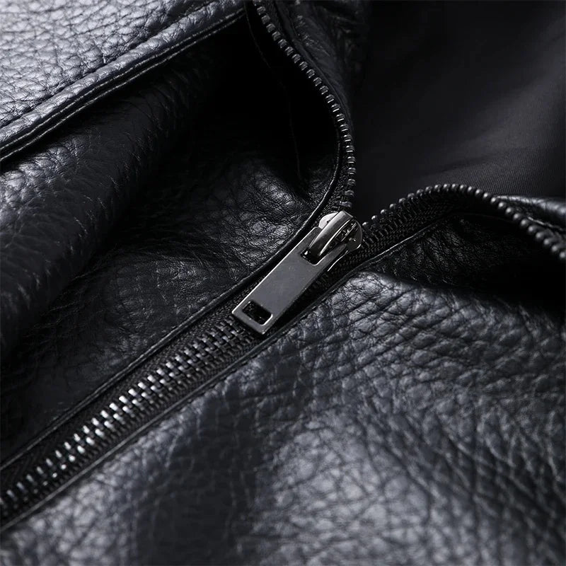 Street PU Leather Loose Jacket Women Fashion Solid Full Sleeve Stand Collar Single Breasted Coats Female 2025 Autumn Lady Coat