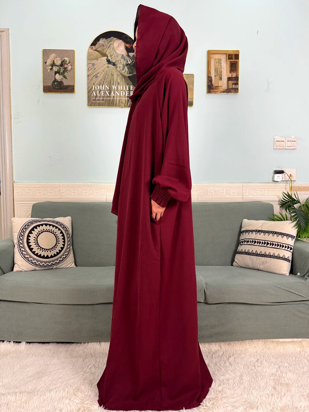 Muslim Abaya Ramadan 2025 For Women Pure Cotton Loose Prayer Femme Robe Elastic Cuffs African Dress With Connected Hijabs Scarf