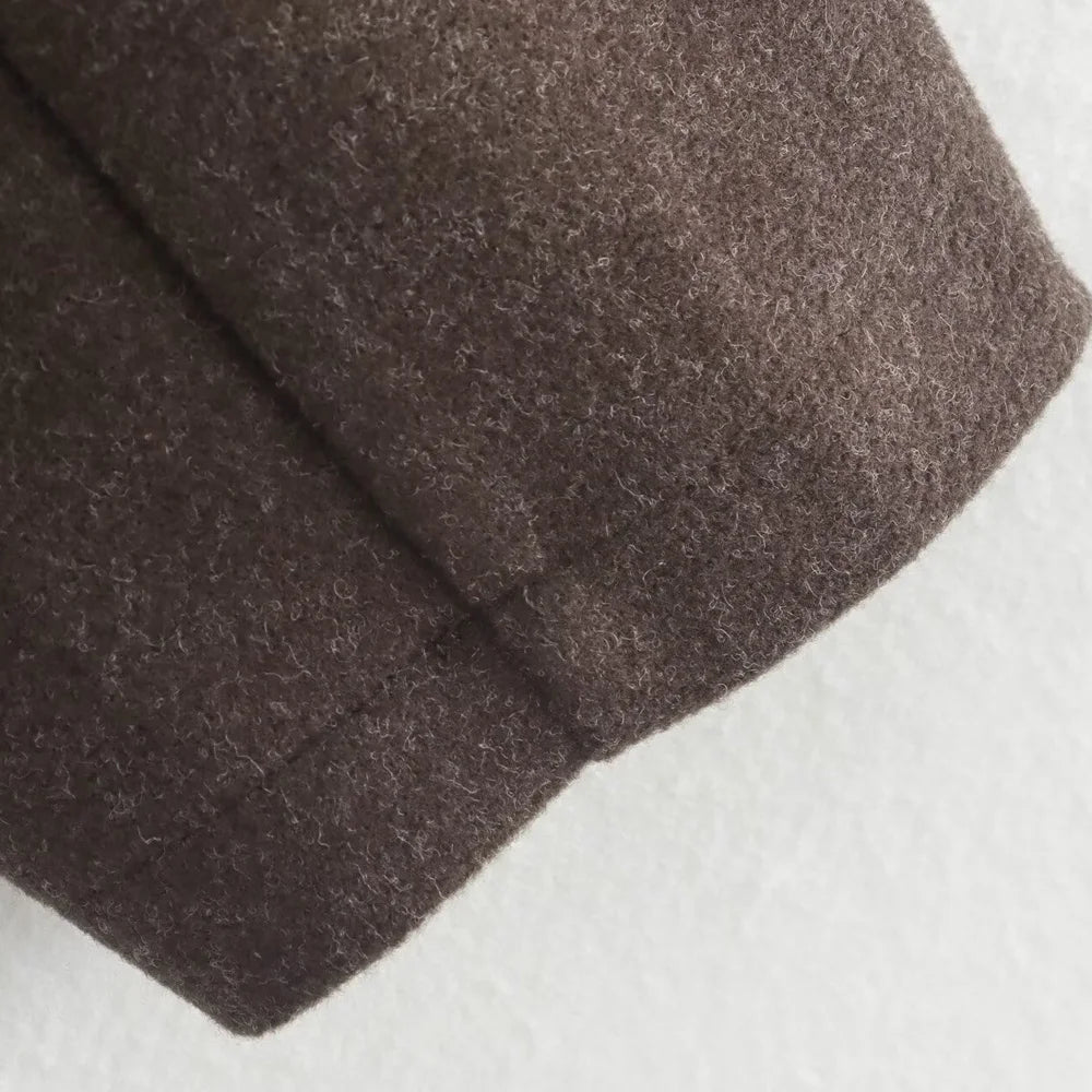 TRZA Women's Oversized Woolen Jacket Coat Long Sleeve Front Zipper Chic Outerwear with Pockets Fashion Top