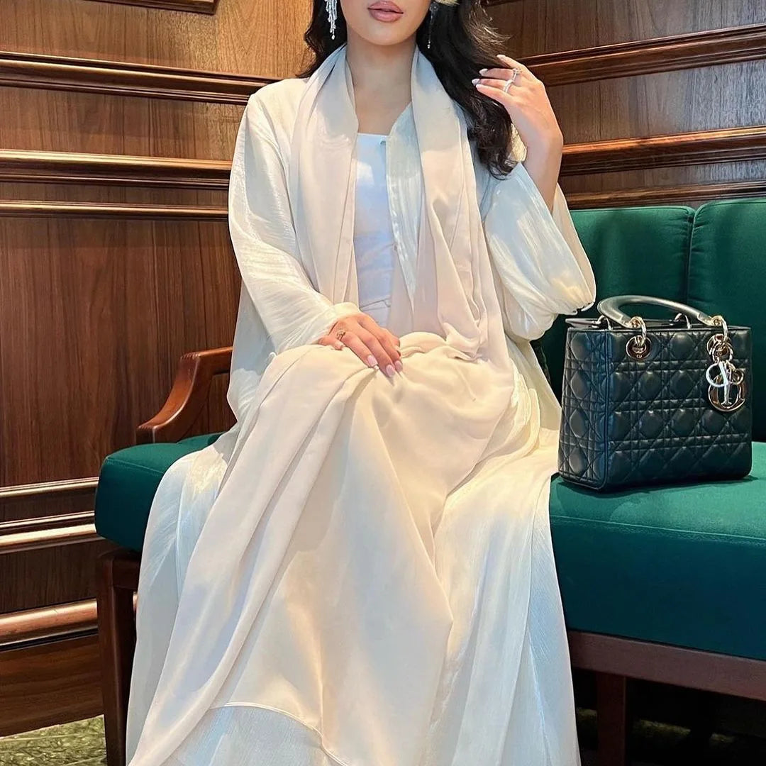Eid Silky Abayas for Women Muslim Jalabiya Ramadan Robe Dress Button Sleeve Ramadan Caftan Party Dresses Vestido Largo Cardigan