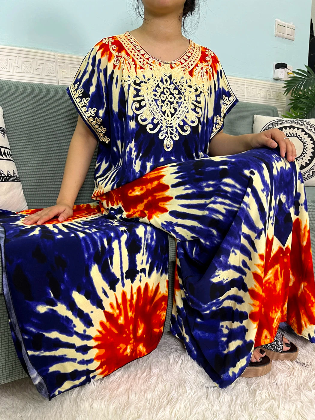 2024 Muslim Cotton Abayas For Women Appliques Printed Caftan Marocaine Femme Robe Boubou African Islam Dresses With Headscarf