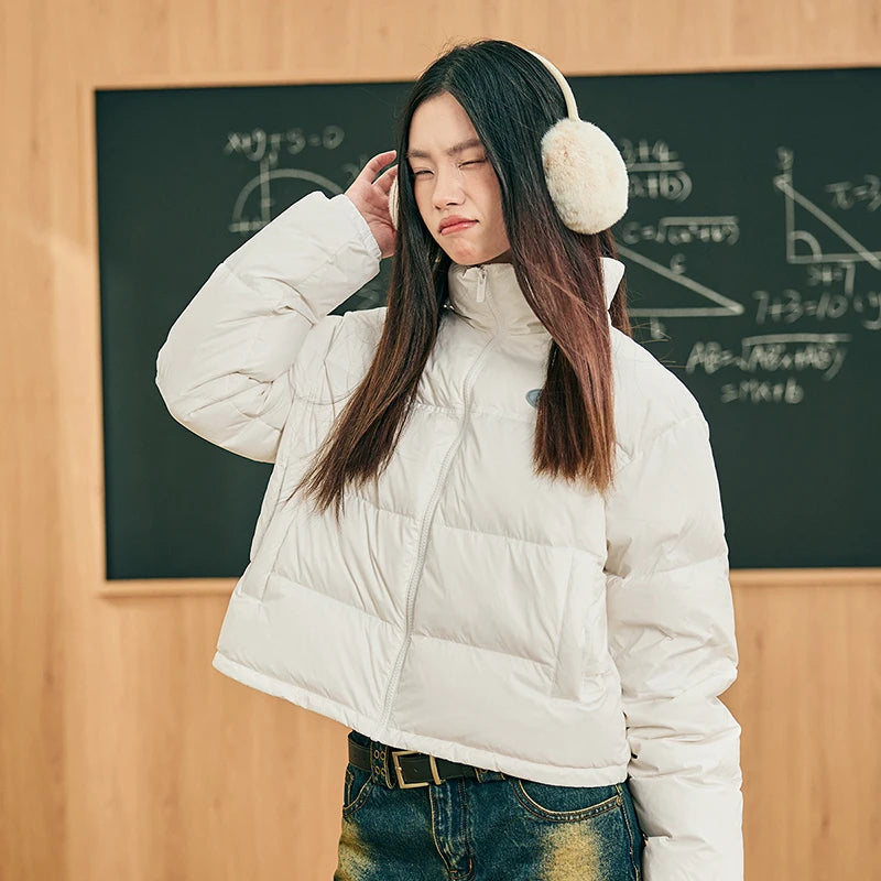 Xtep Down Jacket For Women 2024 Winter Soft Zip-up Short Water Resistence Coat Keep Warm Sporty Stand Collar Tops 876428190061