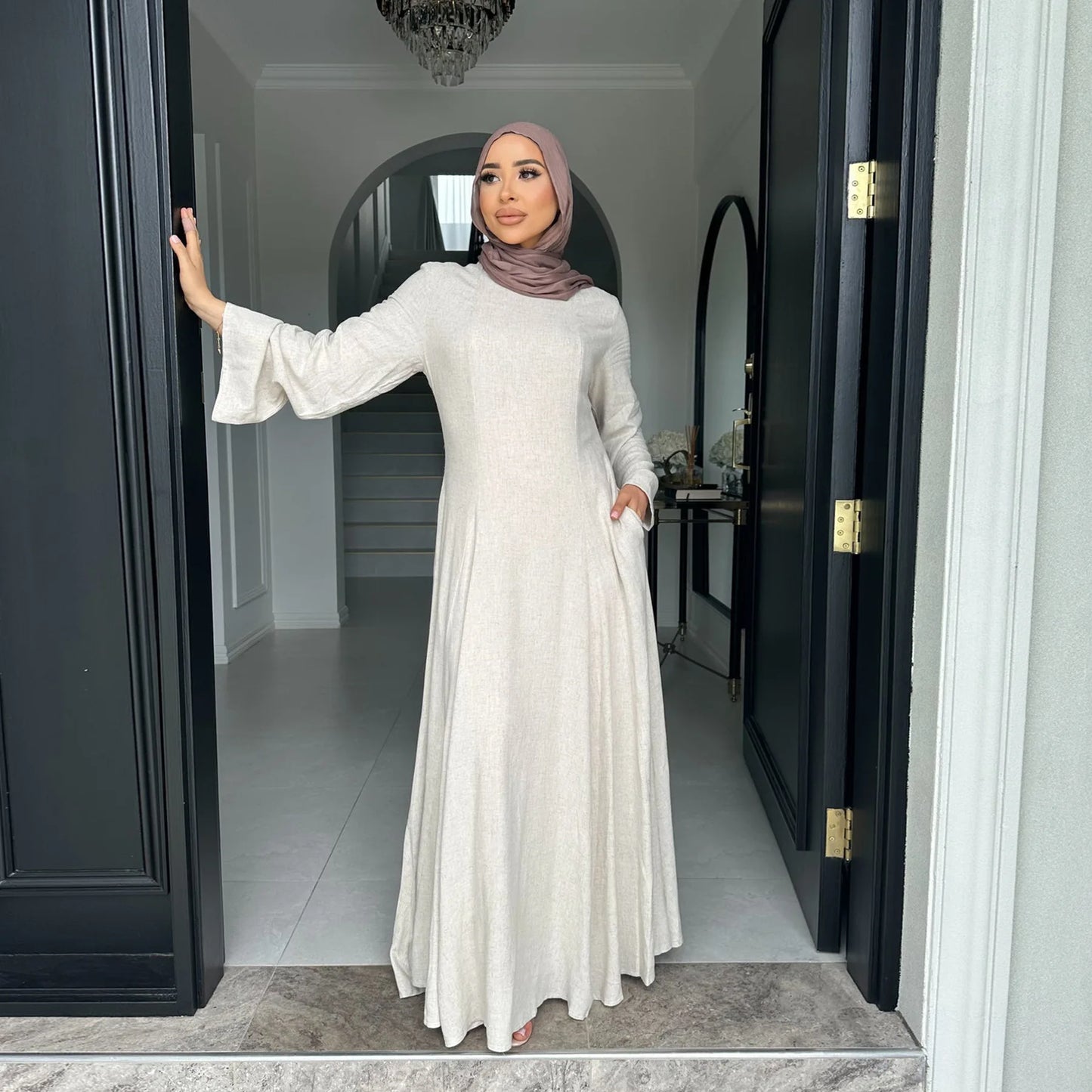 2025 Summer Arabic Muslim Women Modest Dress Eid Dubai Plain Abaya Islam Party Outfit Elegant Holiday Dresses Turkey Kaftan Robe
