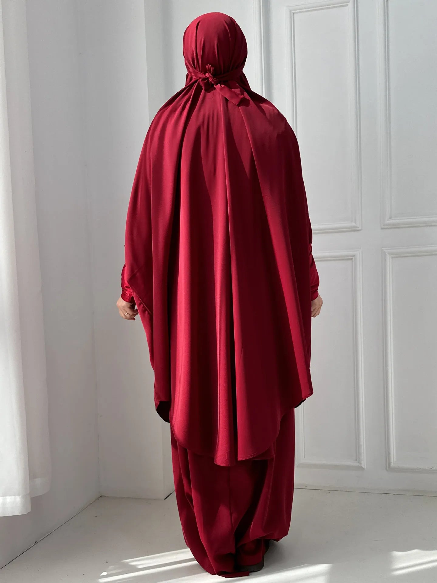 2 Piece Set Hooded Abayas and Skirt for Muslim Women Hijab Dresses Eid Ramadam Prayer Garment Islamic Clothing Pink Black