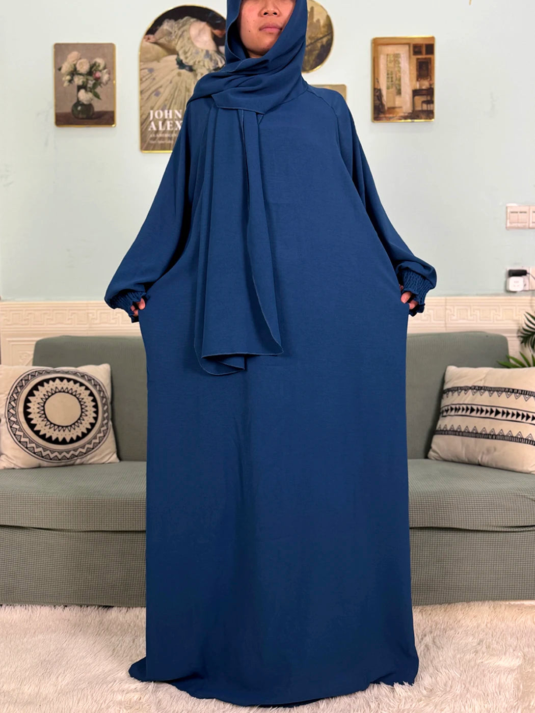 Muslim Abaya Ramadan 2025 For Women Pure Cotton Loose Prayer Femme Robe Elastic Cuffs African Dress With Connected Hijabs Scarf
