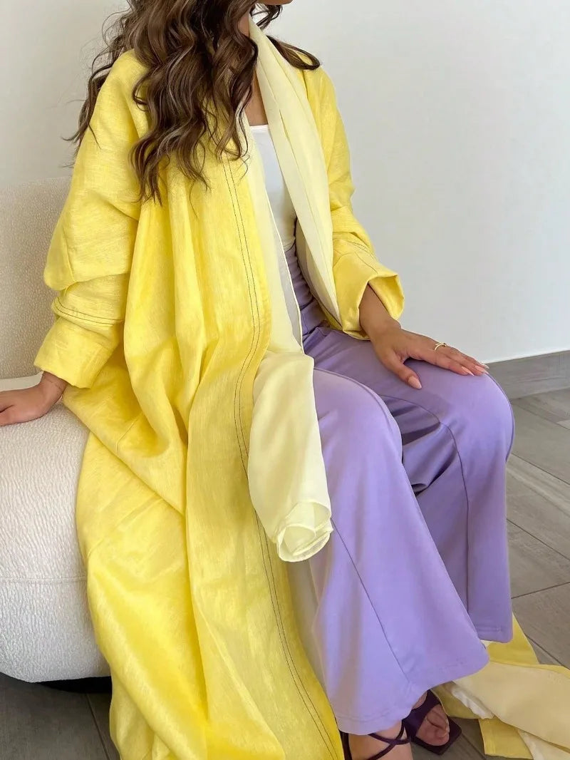 Full Sleeve Solid Loose Abaya Muslim Women Open Front Abayas Casual Kaftans Maxi Dresses Jilbabs Middle-East Ethnic Clothing