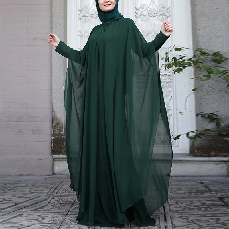 ZANZEA Women Chiffon Abaya Eid Mubarek Muslim Dresses Robe Long Sleeve Hijab Vestidos Fashion Abayas For Women Isamic Clothing
