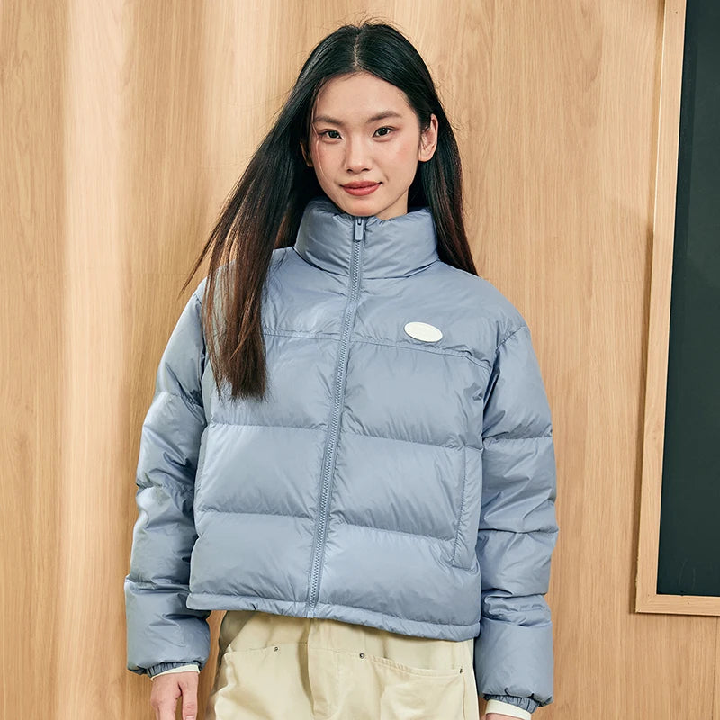 Xtep Down Jacket For Women 2024 Winter Soft Zip-up Short Water Resistence Coat Keep Warm Sporty Stand Collar Tops 876428190061