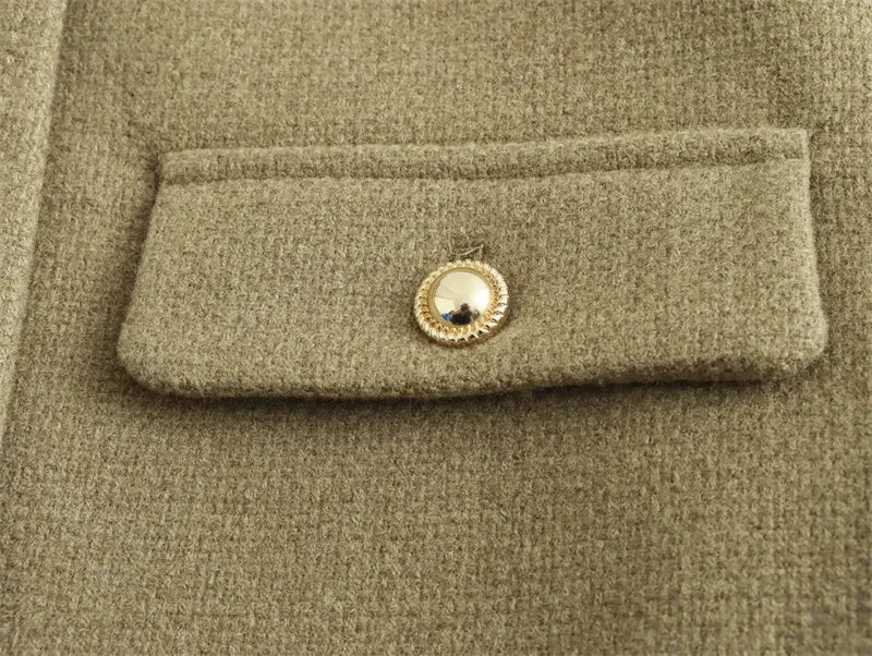 MUJER Tweed Cropped Jacket Woman Long Sleeve Vintage Jacket Woman Fashion Button Elegant Jackets For Women New In Short Coats