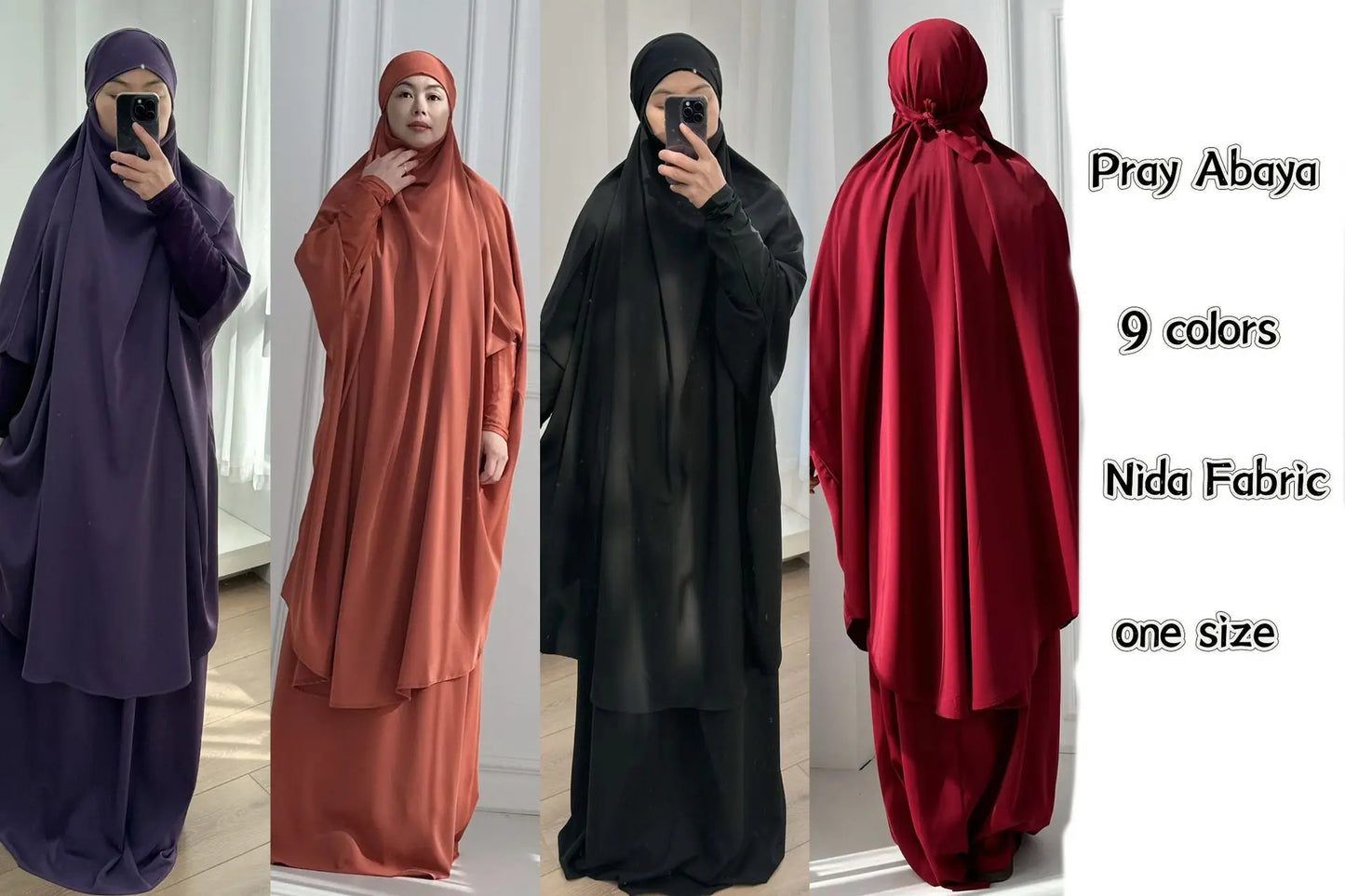 2 Piece Set Hooded Abayas and Skirt for Muslim Women Hijab Dresses Eid Ramadam Prayer Garment Islamic Clothing Pink Black