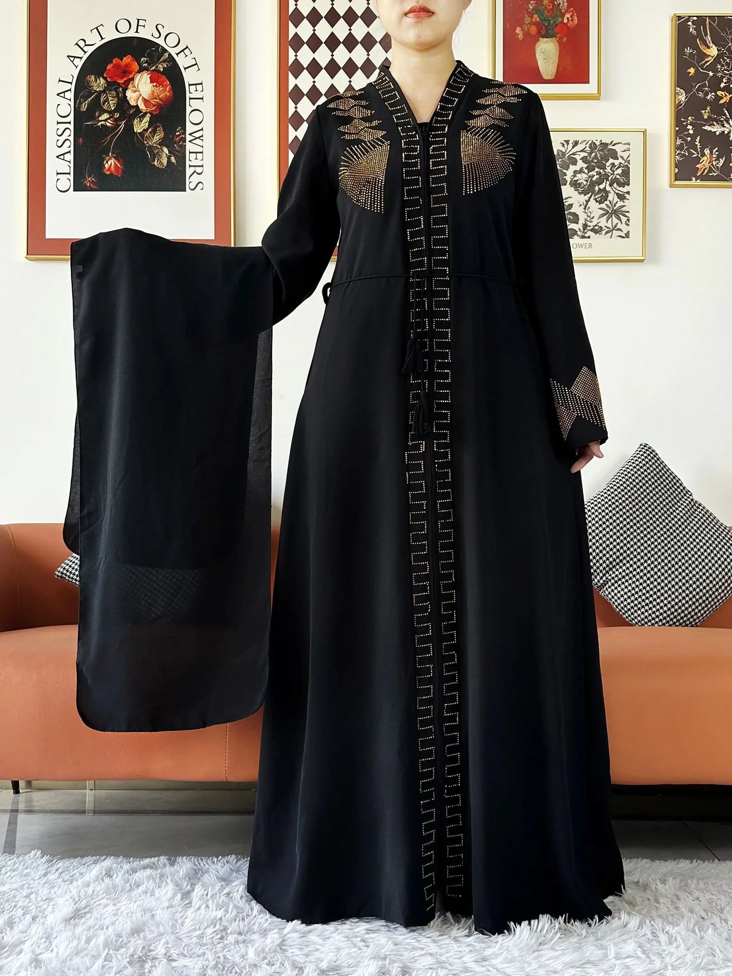 Laxury Design New Women Elegant Dress Chiffon Open Abaya Muslim Women Dress Islamic Clothing Cardigan Abaya Women Muslim Dress
