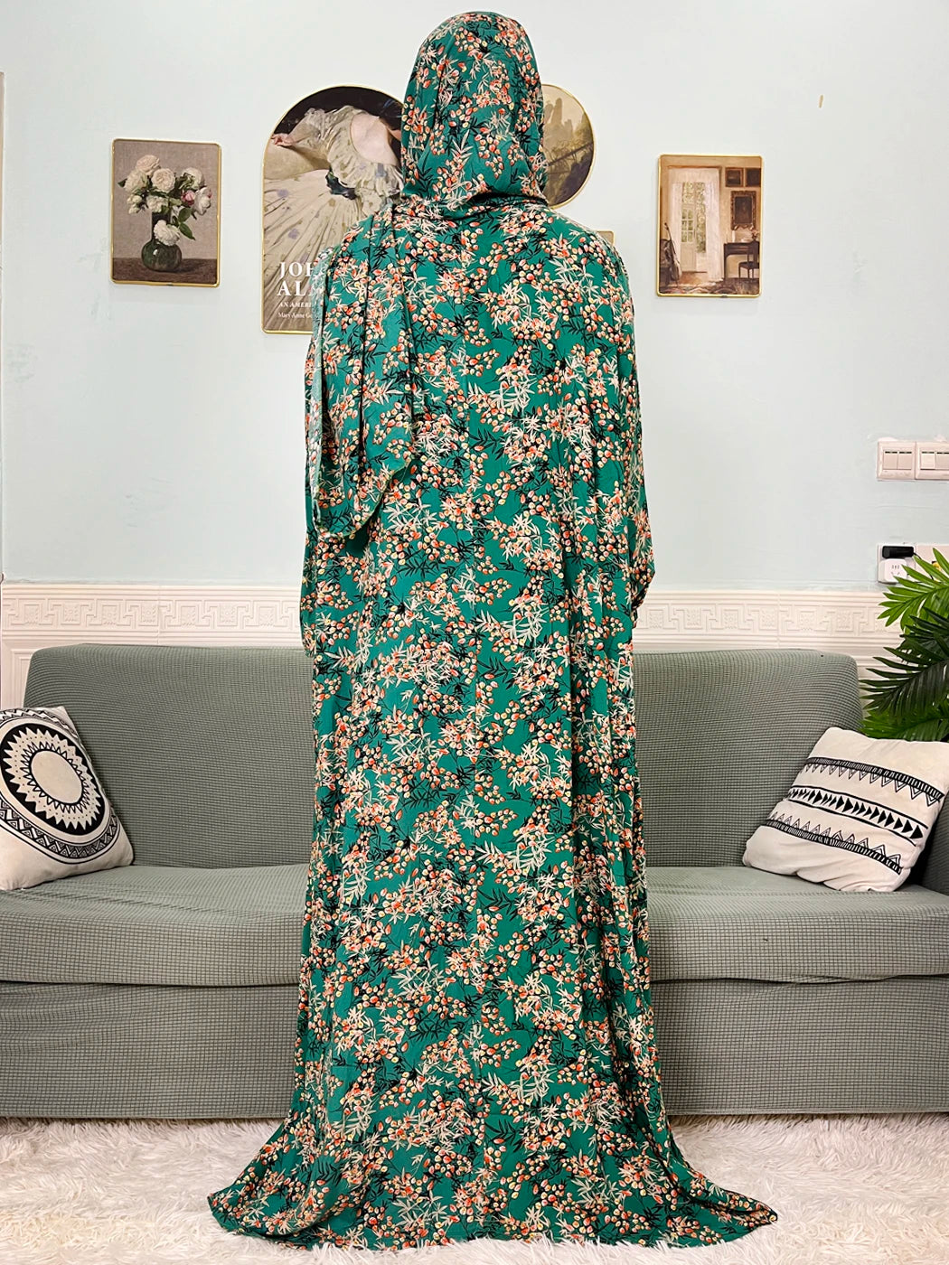Muslim Cotton Abayas For Women Traditional Floral Ramadan Prayer Garment African Caftan Marocain Femme Robe Connected Headscarf