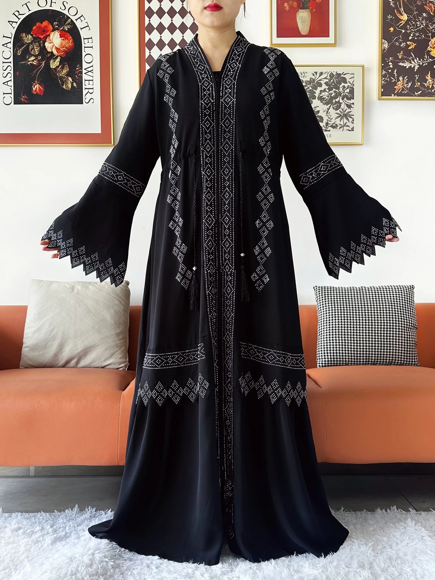 Laxury Design New Women Elegant Dress Chiffon Open Abaya Muslim Women Dress Islamic Clothing Cardigan Abaya Women Muslim Dress