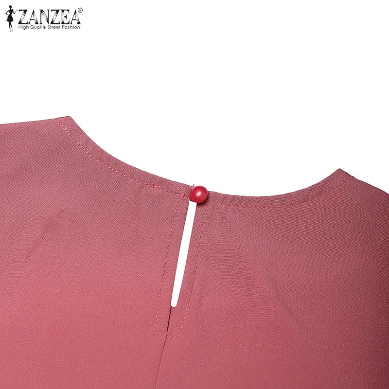 Women Autumn Patchwork Dresses 2025 ZANZEA Muslim Abaya Robe Femme Elegant Long Sleeve Solid Pleated Sundress IsIamic Clothing