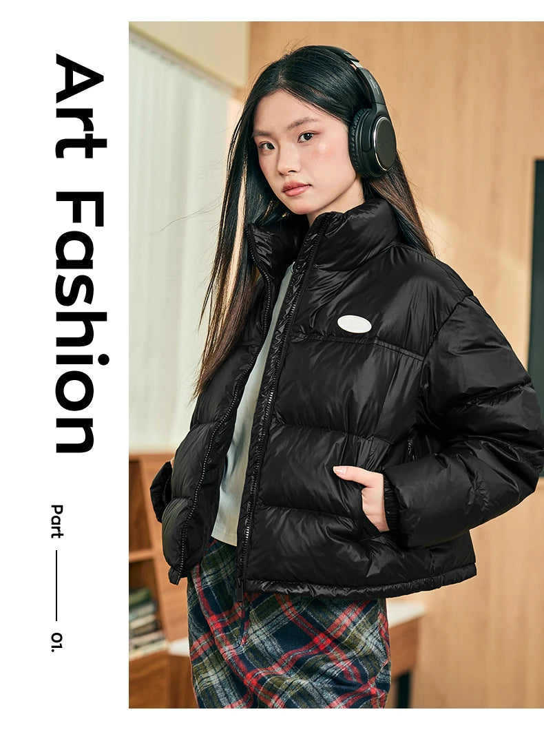 Xtep Down Jacket For Women 2024 Winter Soft Zip-up Short Water Resistence Coat Keep Warm Sporty Stand Collar Tops 876428190061