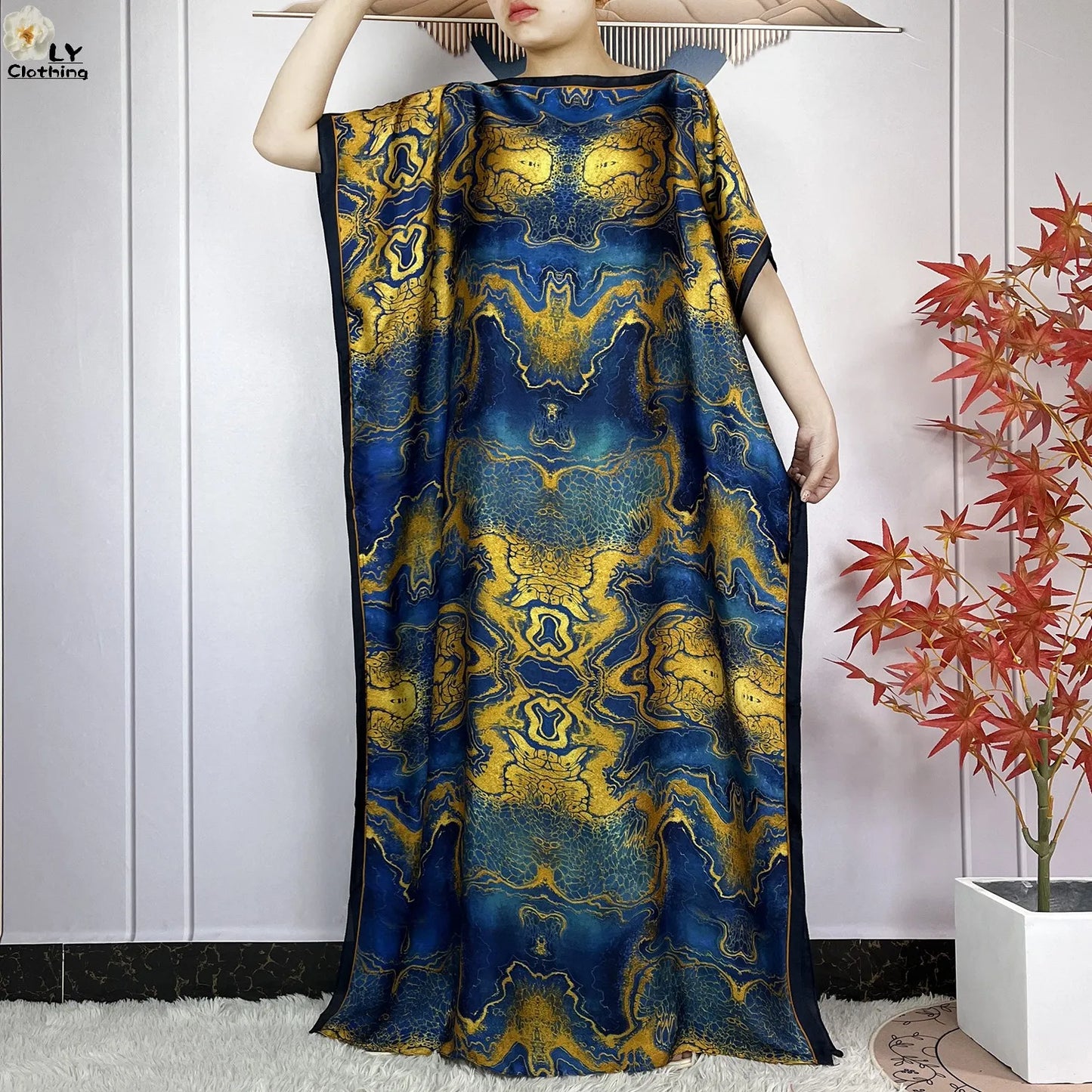 2024 Abayas Woman Short Sleeve Dress Print Loose Silk Soft Robe Elegant Fashion Dubai Islam Lady Party Maxi Summer Lady Clothing