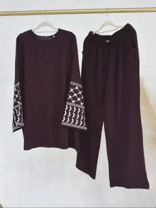 Eid Plain 2 Piece Abaya Set Tops Pants Modest Muslim Sets Abayas For Women Clothing Robe Caftan Marocain Femme Musulmane Kaftan