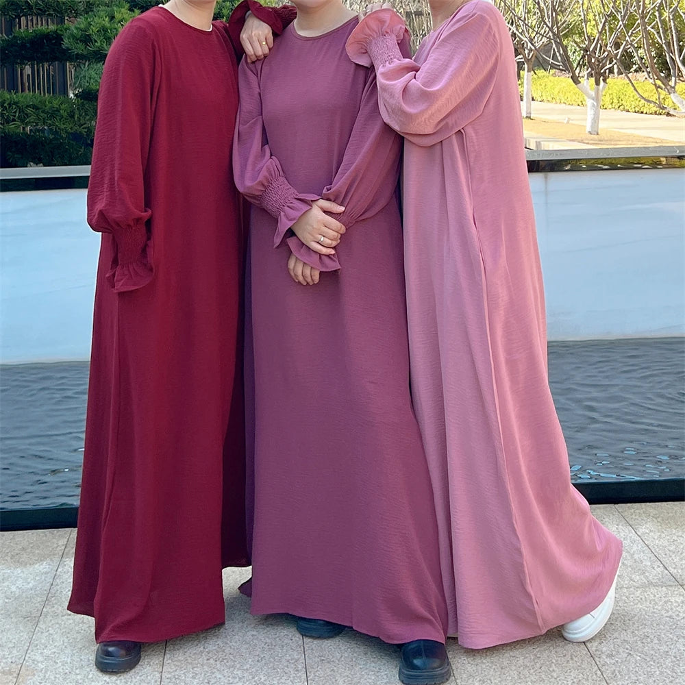 Eid Jersey Solid Modest Under Abaya Dubai 2024 Palestine Women Islamic Clothing Muslim Kaftan Inner Dresses Robe Femme Musulmane
