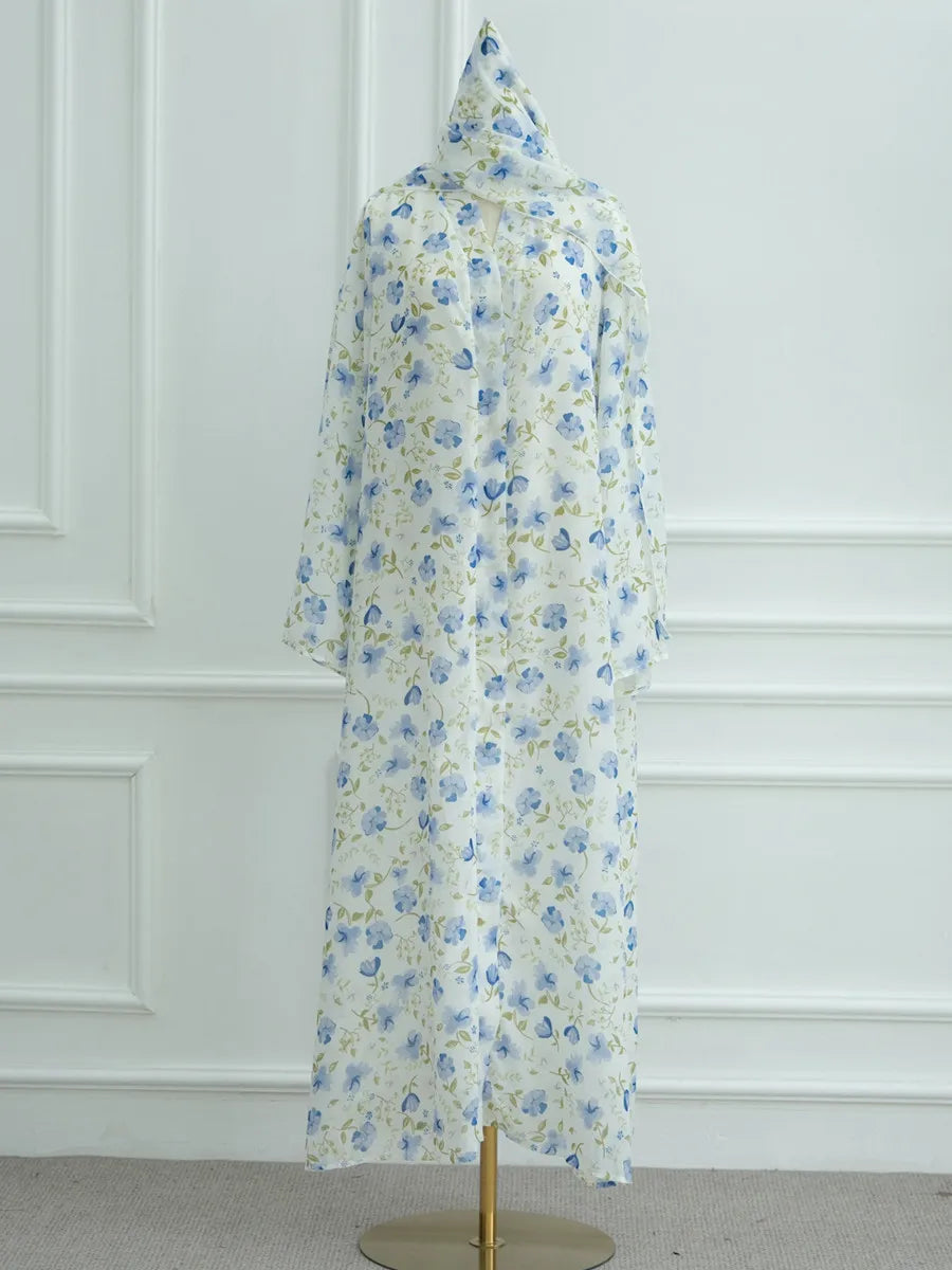 Muslim Women Dubai Abaya luxury Double layered chiffon Print Hijab Dress Kaftan Ramadan Robe Femme Islam african dresses Kebaya