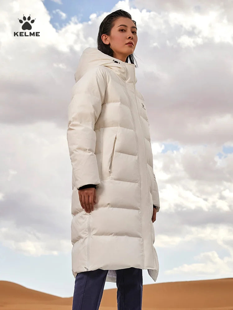 Kelme Sports Down Jacket Women's Long Winter Coat Thick Warm Cotton Jacket Windproof And Snow Proof Coat