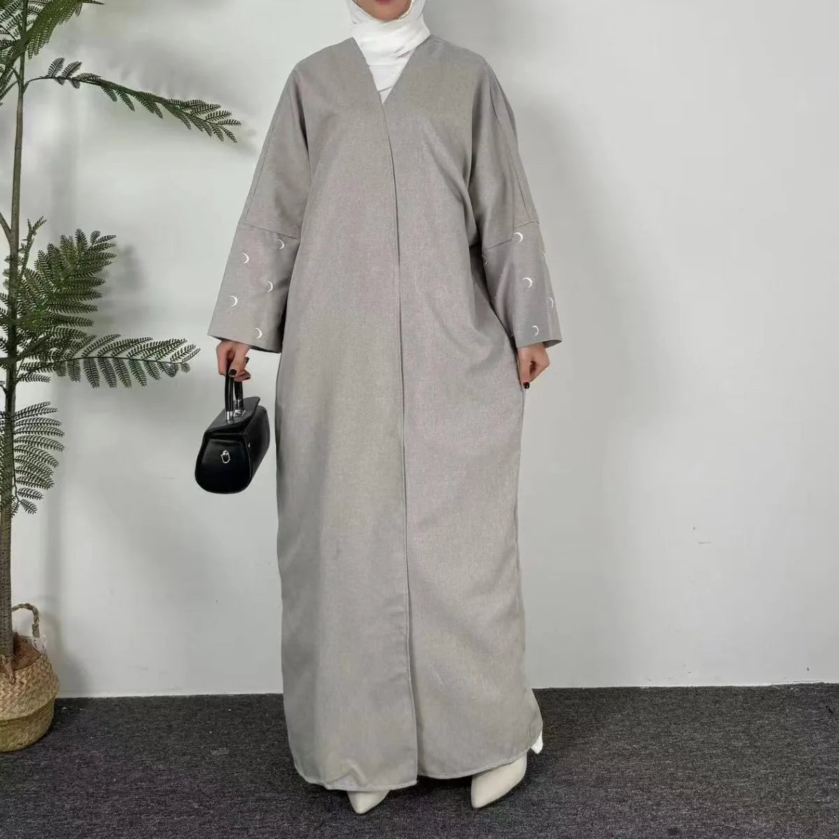 Moon Embroidery Open Front Abaya,Long Sleeve Maxi Length Dress Women's Clothing Muslim Cardigan Abayas Out Kaftans Women Jilbabs